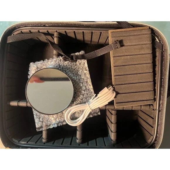 LED vanity mirror cosmetic case - black NEW
